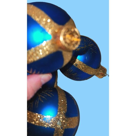 Set Of 5 Blue & Gold Glitter Christmas Ornaments - Picture 2 of 11